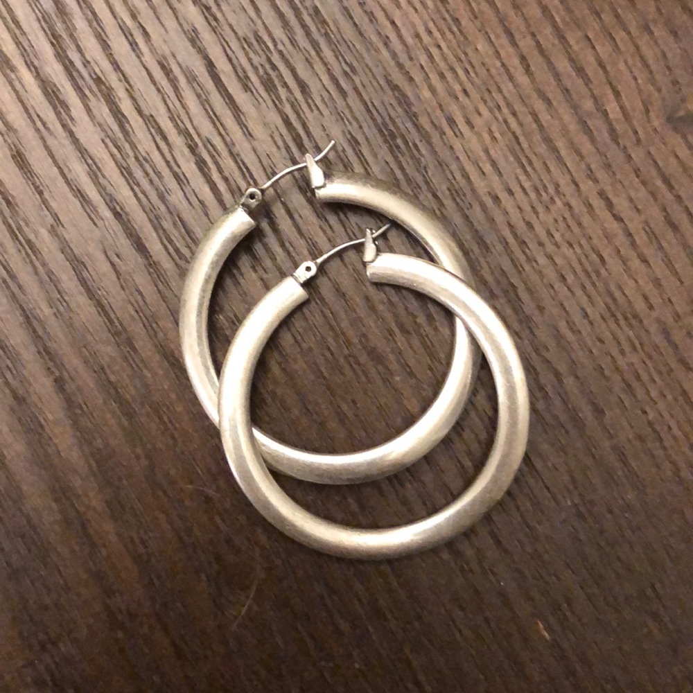 Lucky Brand Brushed Silver Hoops